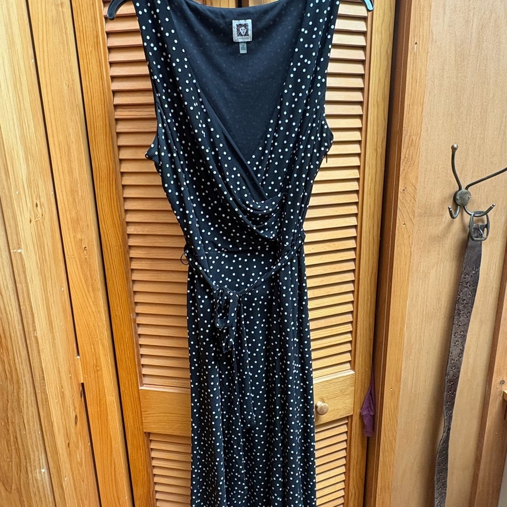 Anne Klein Black Maxi Dress with White Polka Dots